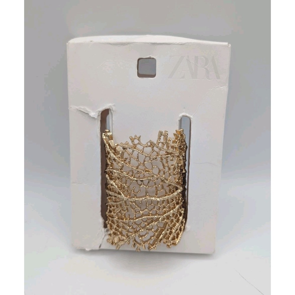 ZARA GoldTone Rigid Coral Branch Wide Cuff Bracelet Statement Openwork Bold NWOT